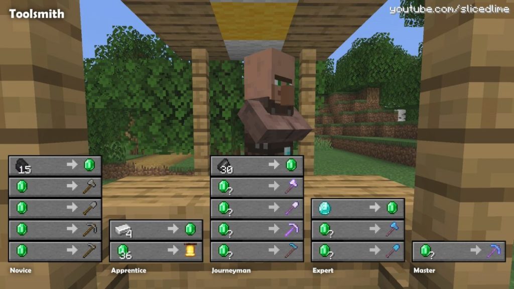 How to trade and exchanges with the villagers in Minecraft toolsmith