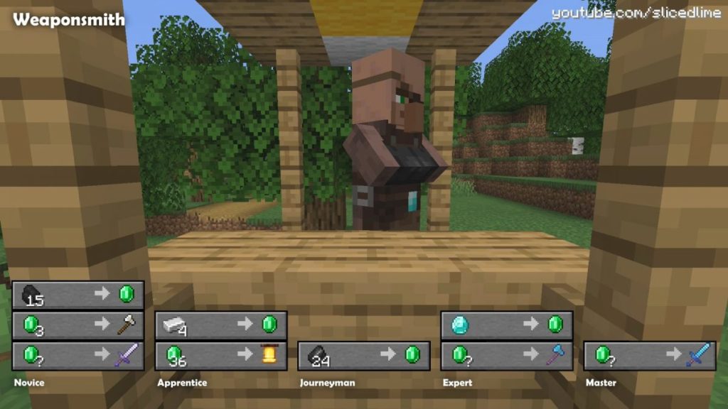 How to trade and exchanges with the villagers in Minecraft weaponsmith