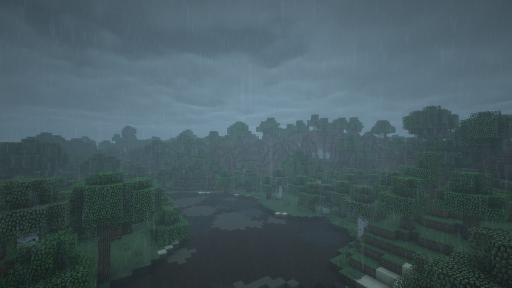 Darstellung von BSL Shaders im Regen in Minecraft Fahrzeugen