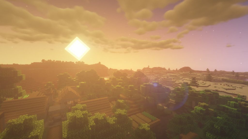 Rendering the BSL Shaders at sunset / sunrise in Minecraft