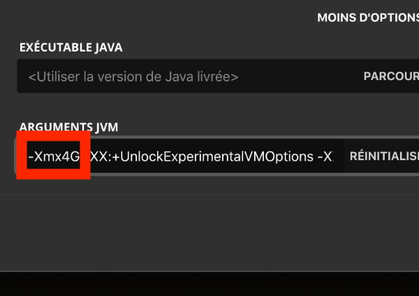 Change the text in the ARGUMENTS JVM part " -Xmx2G " to " -Xmx4G ", so you will increase the allocated RAM from 2 GB to 4 GB.