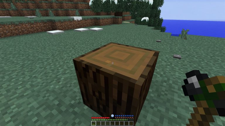 Once the log is placed, right click on the top of the log with a hatchet to extract the wood planks.