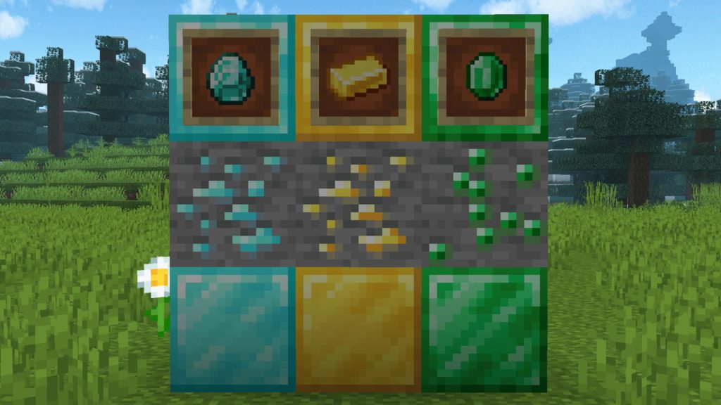 Nuevo Default + : Los bloques de esmeralda ahora coinciden con la textura de los bloques de diamante y oro.