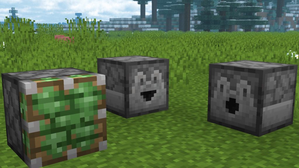 New Default + : The sticky pistons now have a different appearance on the sides compared to the regular pistons. In addition, the dispensers now have their "eyes" further apart to better distinguish them from the droppers, resembling their previous texture at 1.14