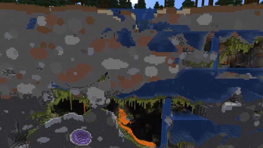 Minecraft 1.18 vista de corte subterrânea