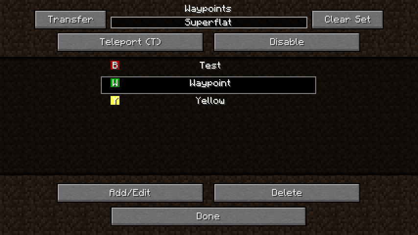 The interface for adding/deleting/editing waypoints.