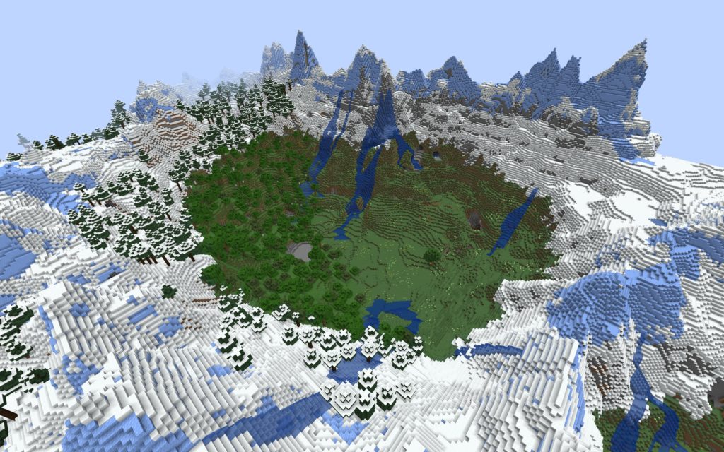 Cratera incrível no topo de uma montanha Minecraft seed 1.18