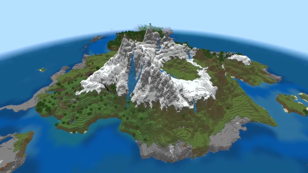 Una montagna ghiacciata su un'isola seed minecraft 1.18