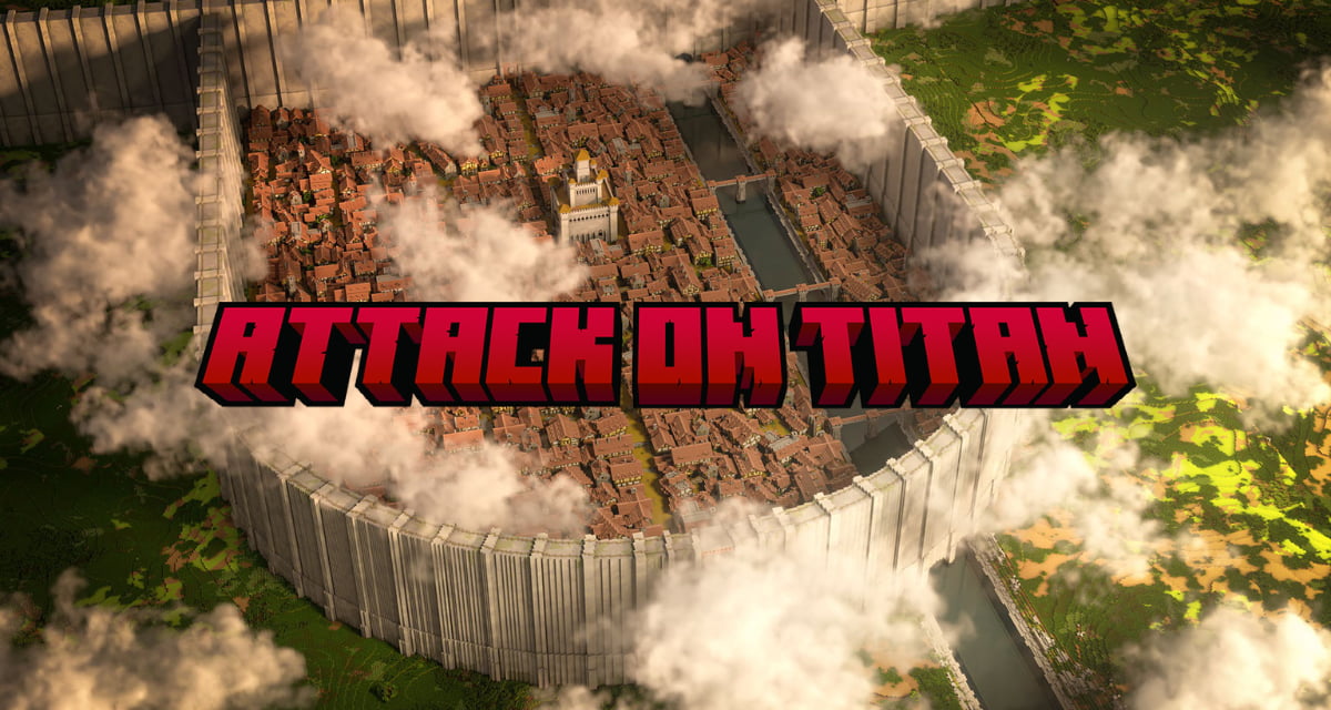 Distrito de Shiganshina de Attack of the Titans em um mapa de Minecraft