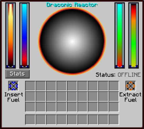 A interface gráfica quando o reator é parado