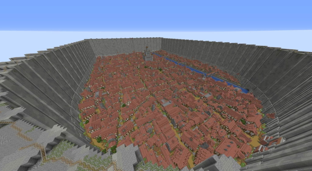 Attack on Titan Shiganshina District in a Minecraft map 1.16.5