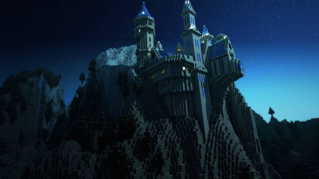 Minecraft bildschirmhintergrund : Ein Schloss in der Nacht