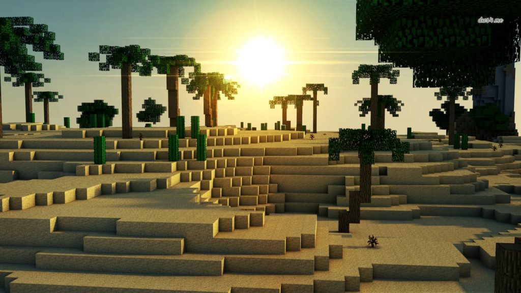 Fondo de pantalla de Minecraft : Un desierto con palmeras