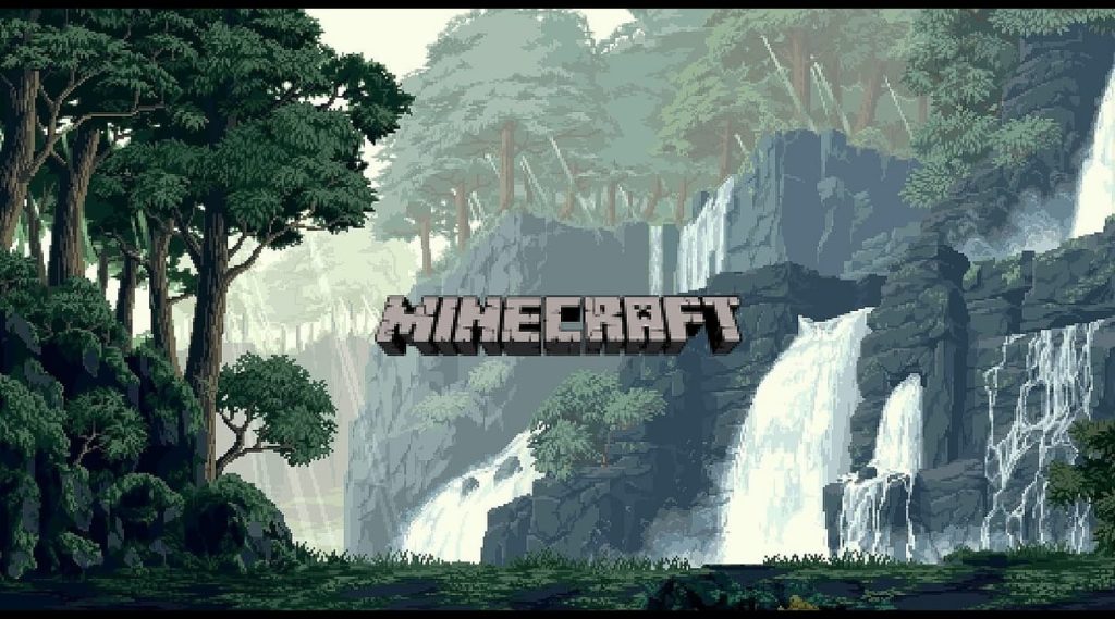fundo da tela Minecraft: logotipo da arte dos pixels da floresta