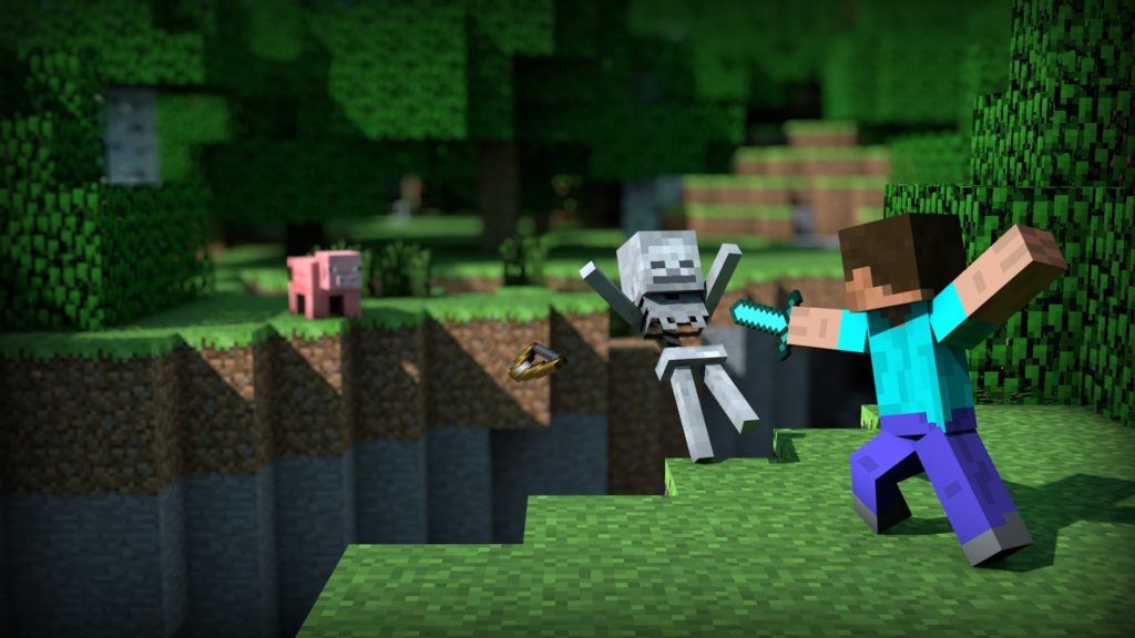 Minecraft wallpaper : Steve fighting skeleton