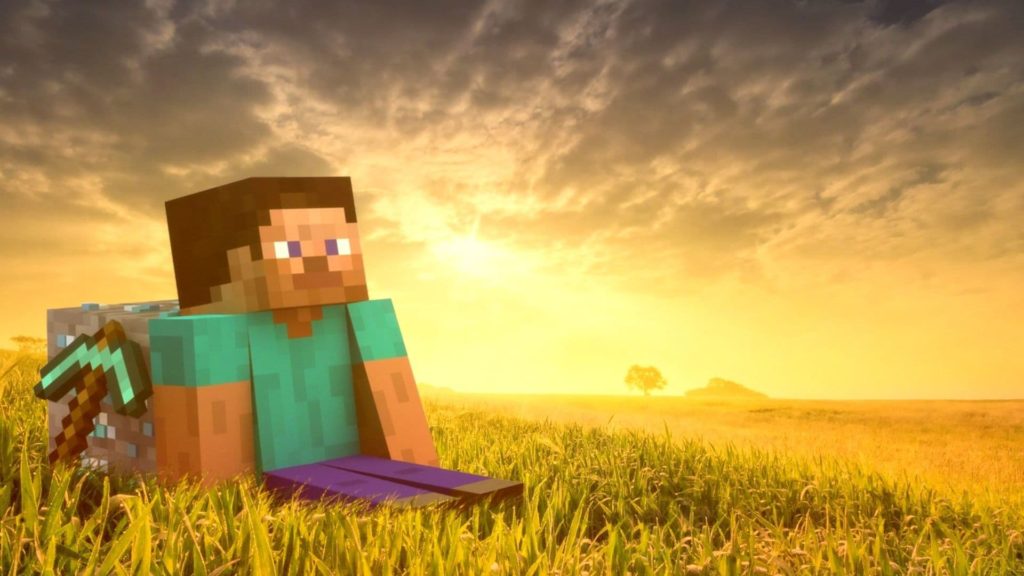 Minecraft bildschirmhintergrund : Steve in einem Feld