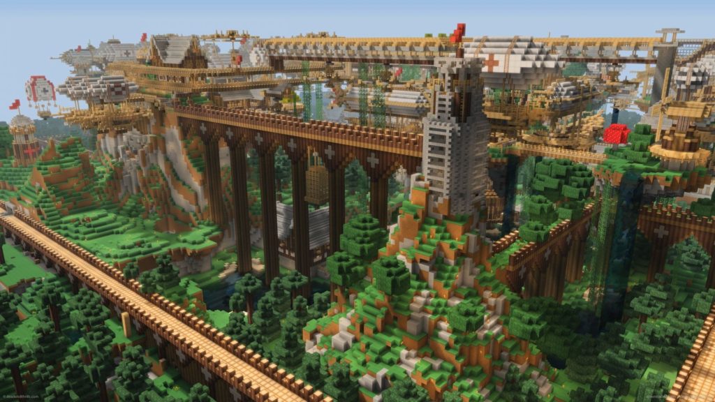 Fondo de pantalla de la ciudad de madera de Minecraft