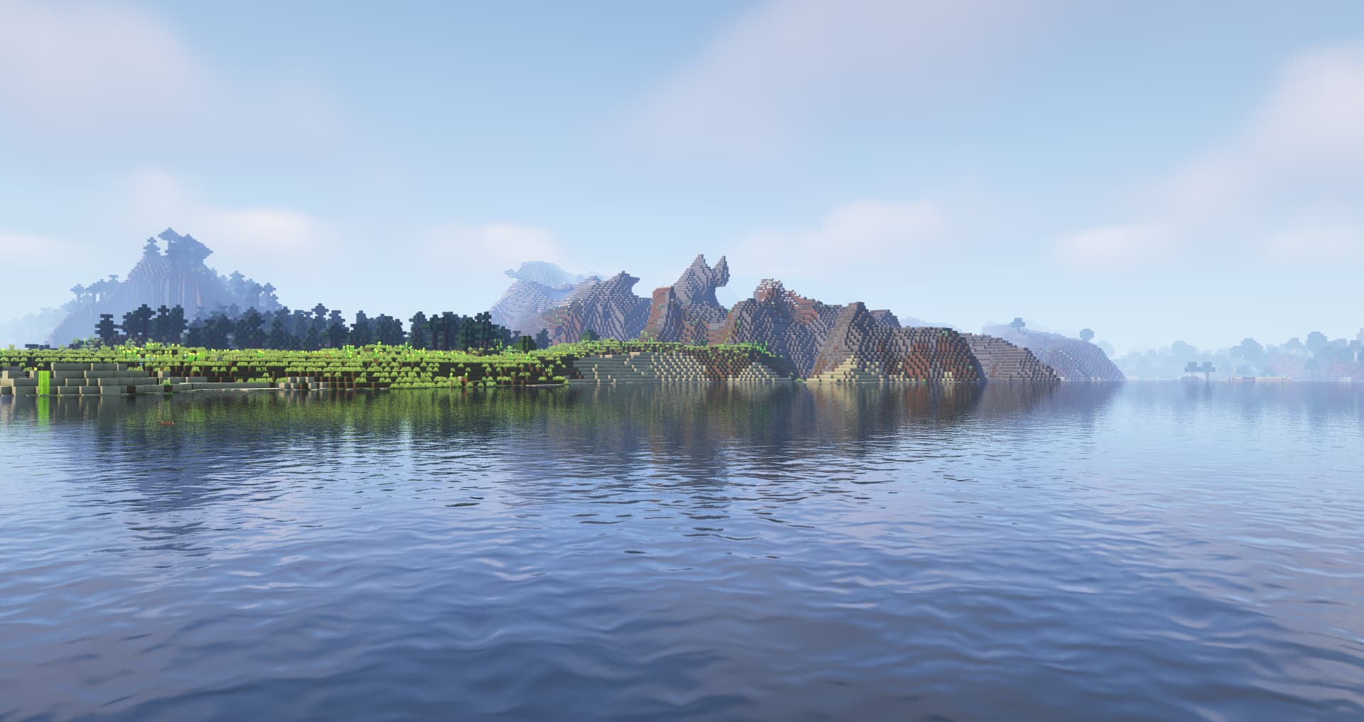 O efeito reflexo da água em um lago com os complementary shaders