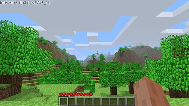 La vista del giocatore quando arriva in Minecraft.