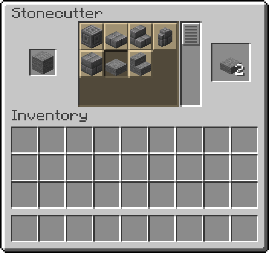 Interface do Cortador de pedras no Minecraft
